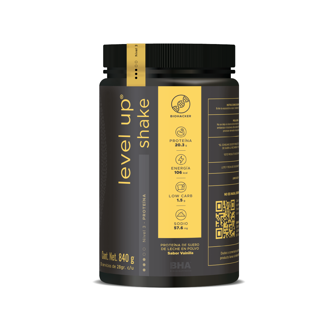 Level-Up Shake Vainilla: Proteína y energía con sabor suave y delicioso 840g