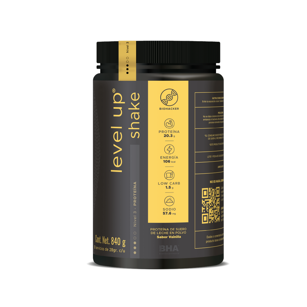 Level-Up Shake Vainilla: Proteína y energía con sabor suave y delicioso 840g