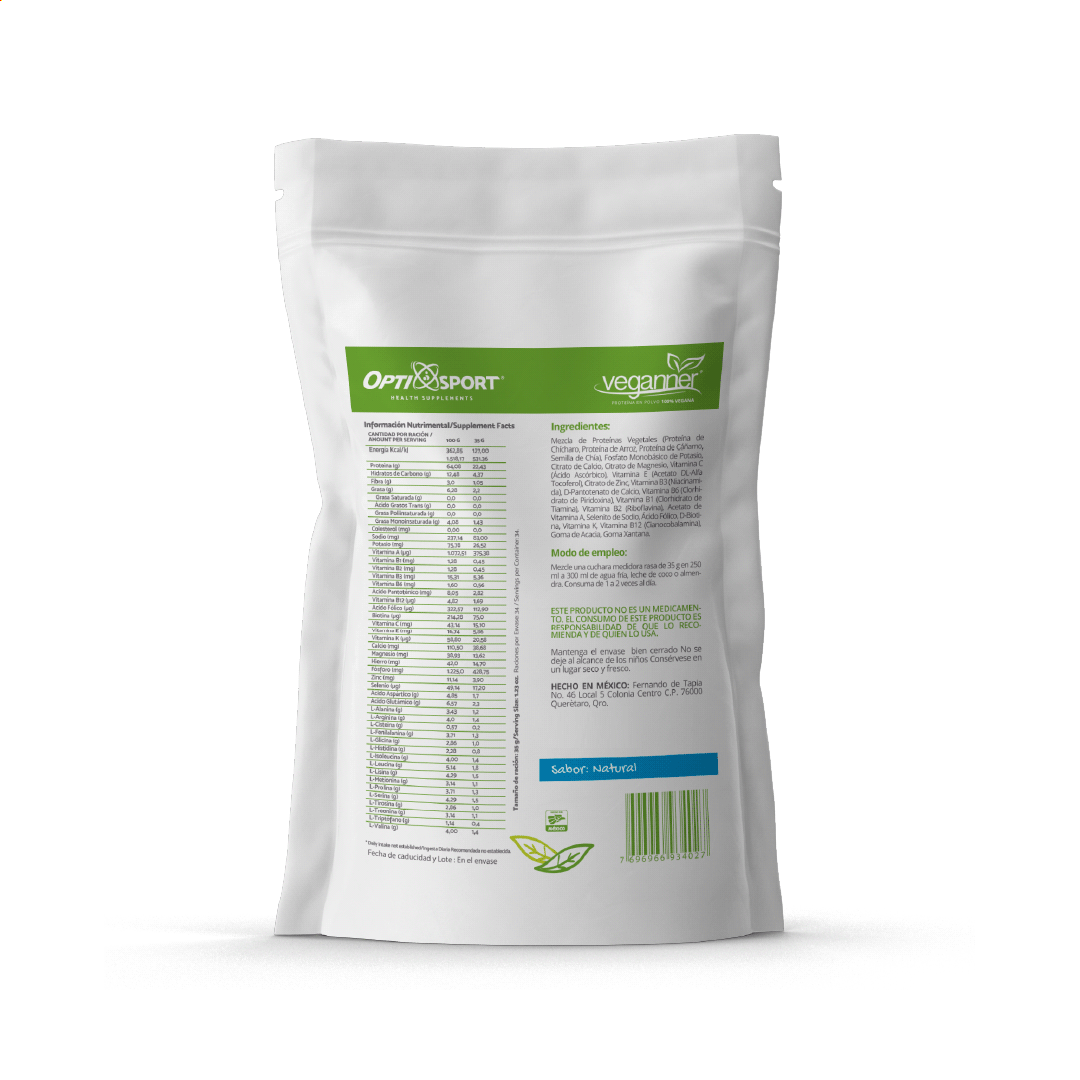 VEGANNER Proteína Vegetal Vegana 1200 grs. Sabor Natural
