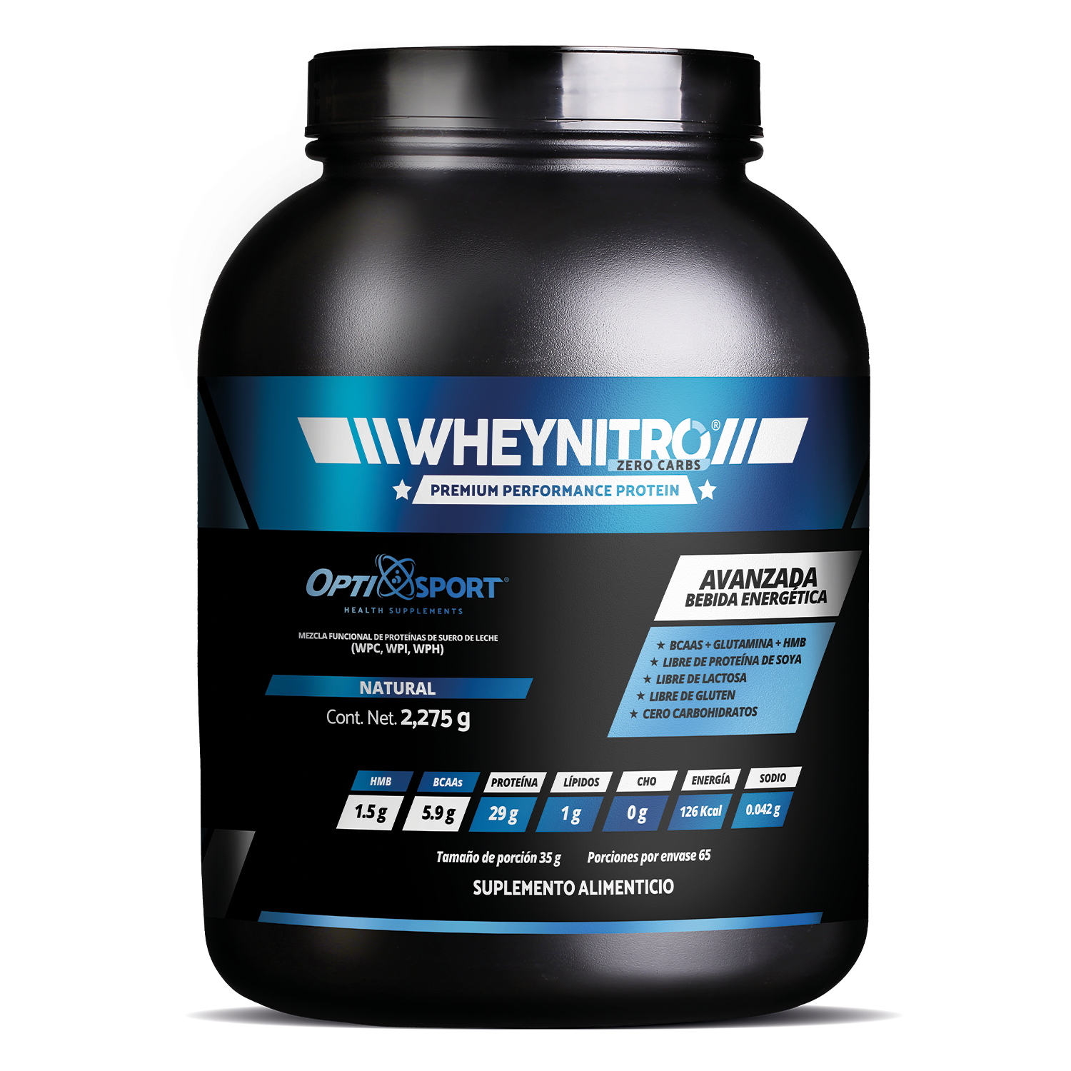 WHEYNITRO Proteína de Suero + HMB + BCAAs | 65 servicios Bote 2275 grs | Sabor Natural