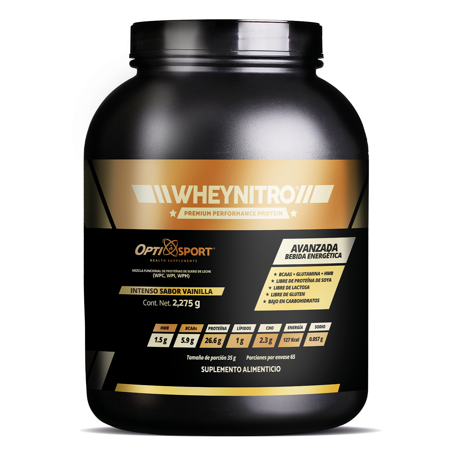 WHEYNITRO Proteína de Suero + HMB + BCAAs | 65 servicios Bote 2275 grs | Sabor Vainilla